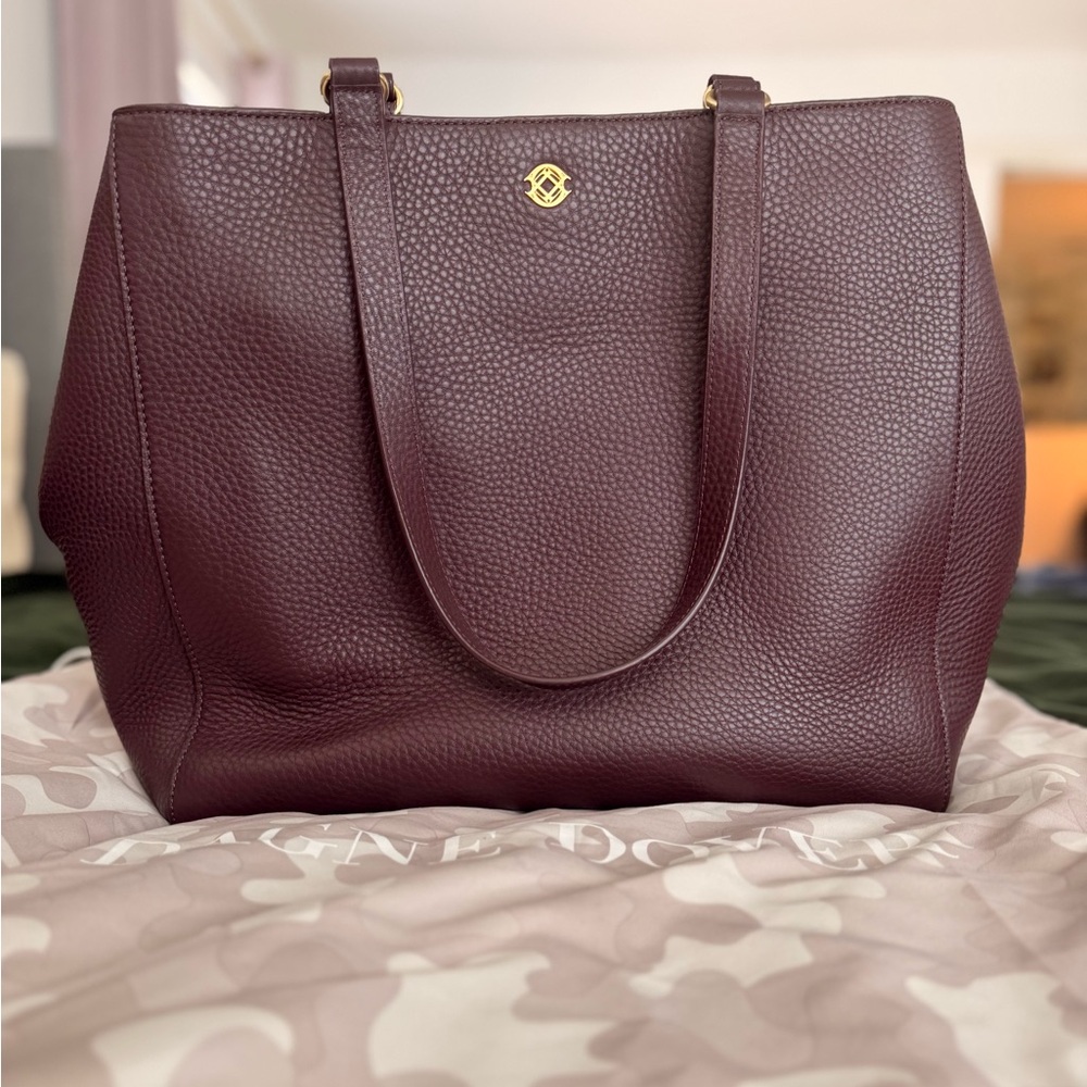 Dagne Dover Burgundy Pebbled Leather Tote with Gold Hardware
